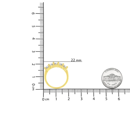 Anel de Banda com 5 Pedras de Diamante em Prata Esterlina .925 Banhada a Ouro Amarelo 14K com 1.0 Cttw de Diamantes Redondos em Compartilhamento de Garras (Cor J-K, Clareza I1-I2)