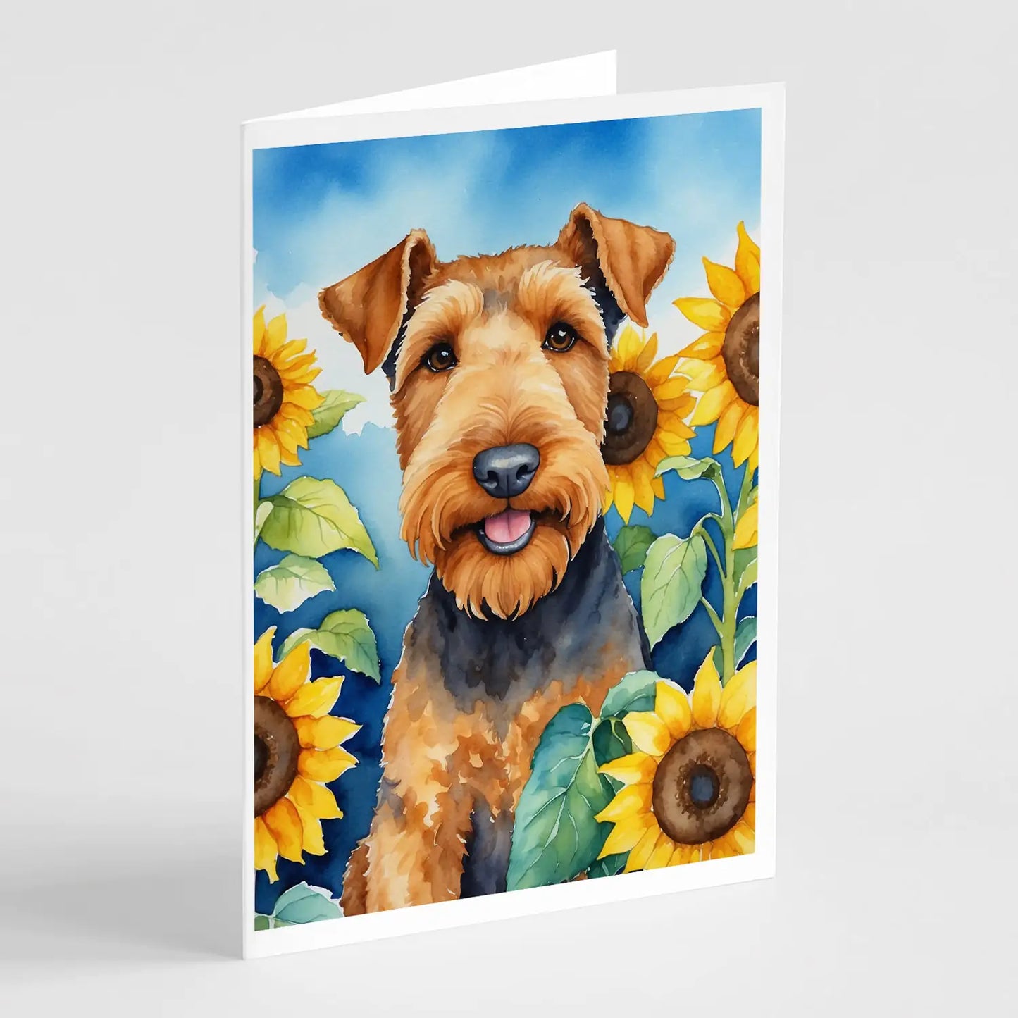 Airedale Terrier in Sunflowers Greeting Cards Pack of 8