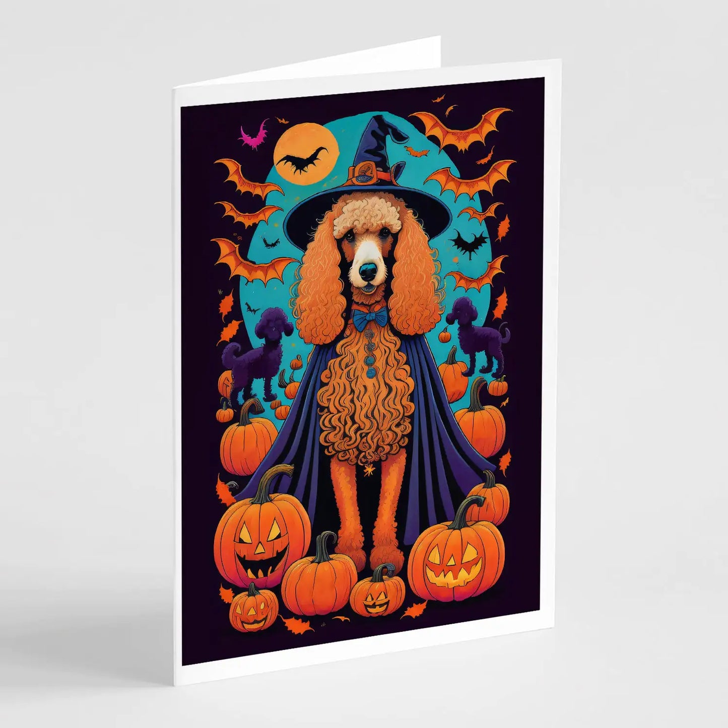 Apricot Standard Poodle Witchy Halloween Greeting Cards Pack of 8