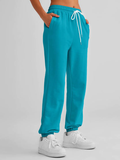 AUTOMET Women's Cinch Bottom Sweatpants High Waisted Athletic Joggers Cyan XX-Large