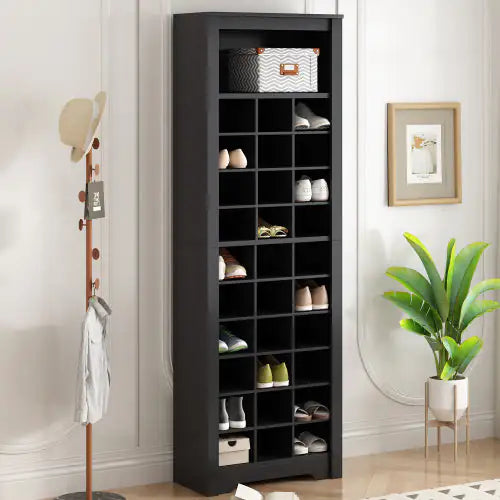 Stylish Design 30 Shoe Cabinet Console, Modern Shoe Cabinet, Multiple Storage Capacity, Self-standing High Cabinet, Suitable For Hallway, Bedroom, Black