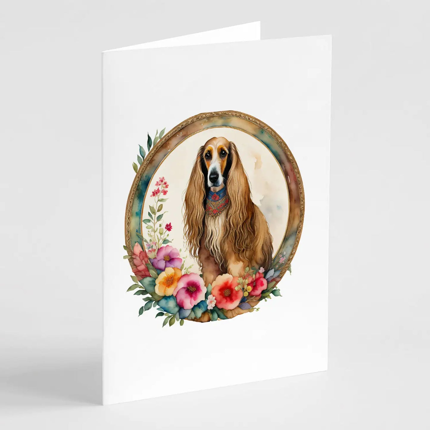 Afghan Hound and Flowers Greeting Cards Pack of 8