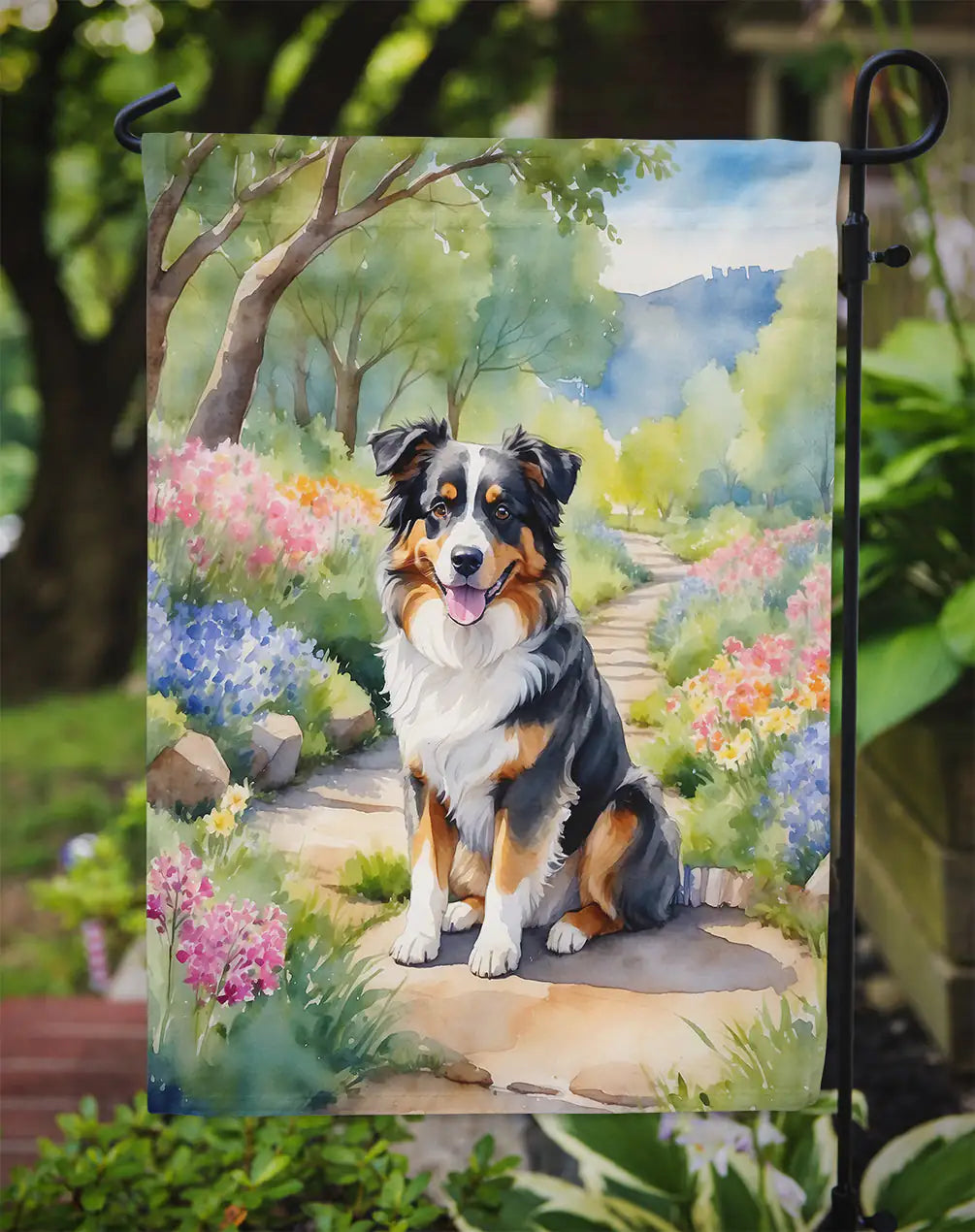 Australian Shepherd Spring Garden Garden Flag