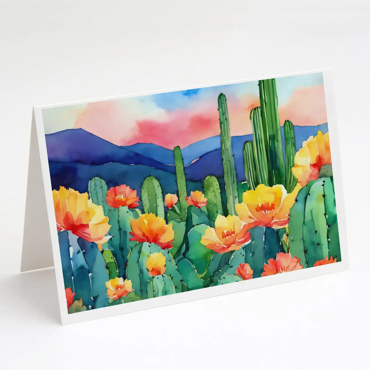 Arizona Saguaro Cactus Blossom in Watercolor Greeting Cards Pack of 8