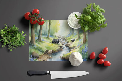 Woodland Spring Badgers Glass Cutting Board