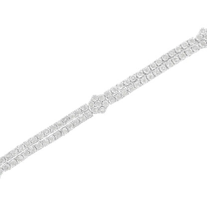 .925 Sterling Silber Diamant Doppelreihe und Blumencluster Tennisarmband (2 Karat, I-J Farbe, I3 Reinheit) - Größe 7.25"