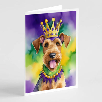 Airedale Terrier King of Mardi Gras Greeting Cards Pack of 8