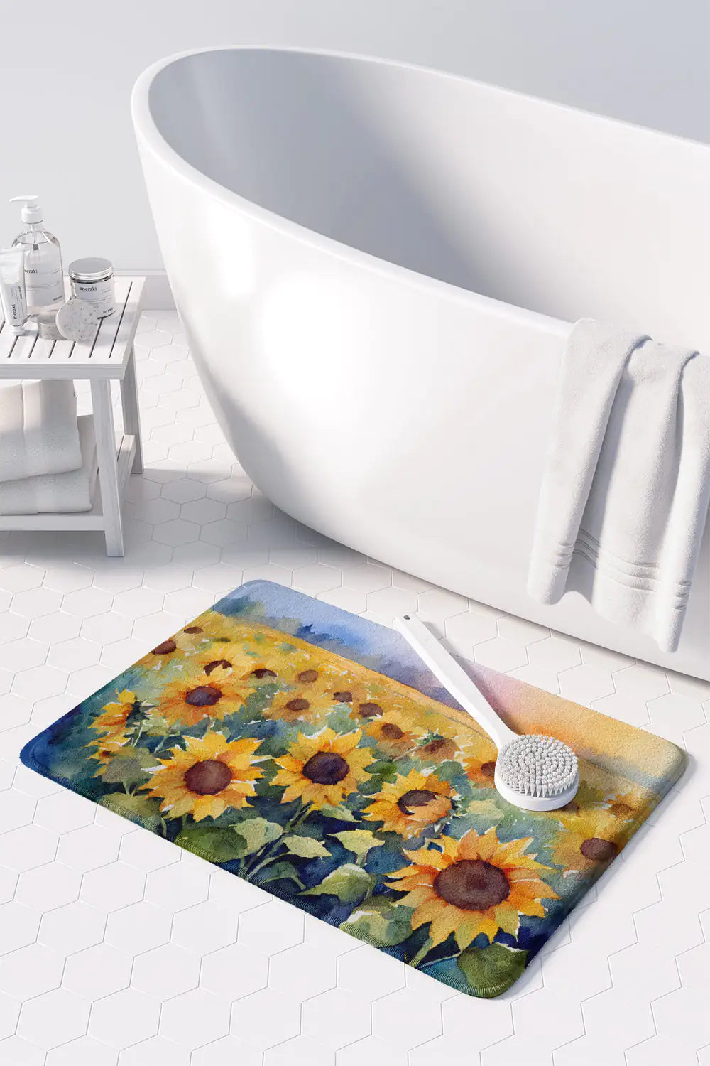 Sunflowers in Watercolor Memory Foam Kitchen Mat