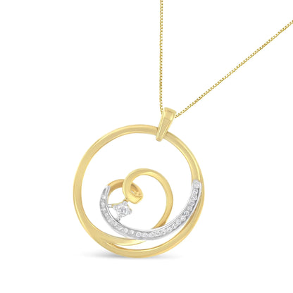 Espira 10K Yellow Gold 1/6 cttw Diamond Heart Circle Pendant Necklace (I-J, I1-I2)