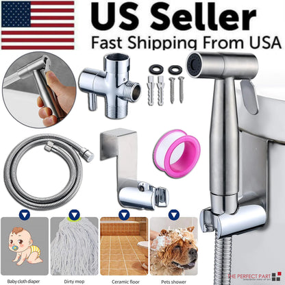 Toilet Shattaf Adapter Hose Bidet Spray Stainless Steel Handheld Shower Head US