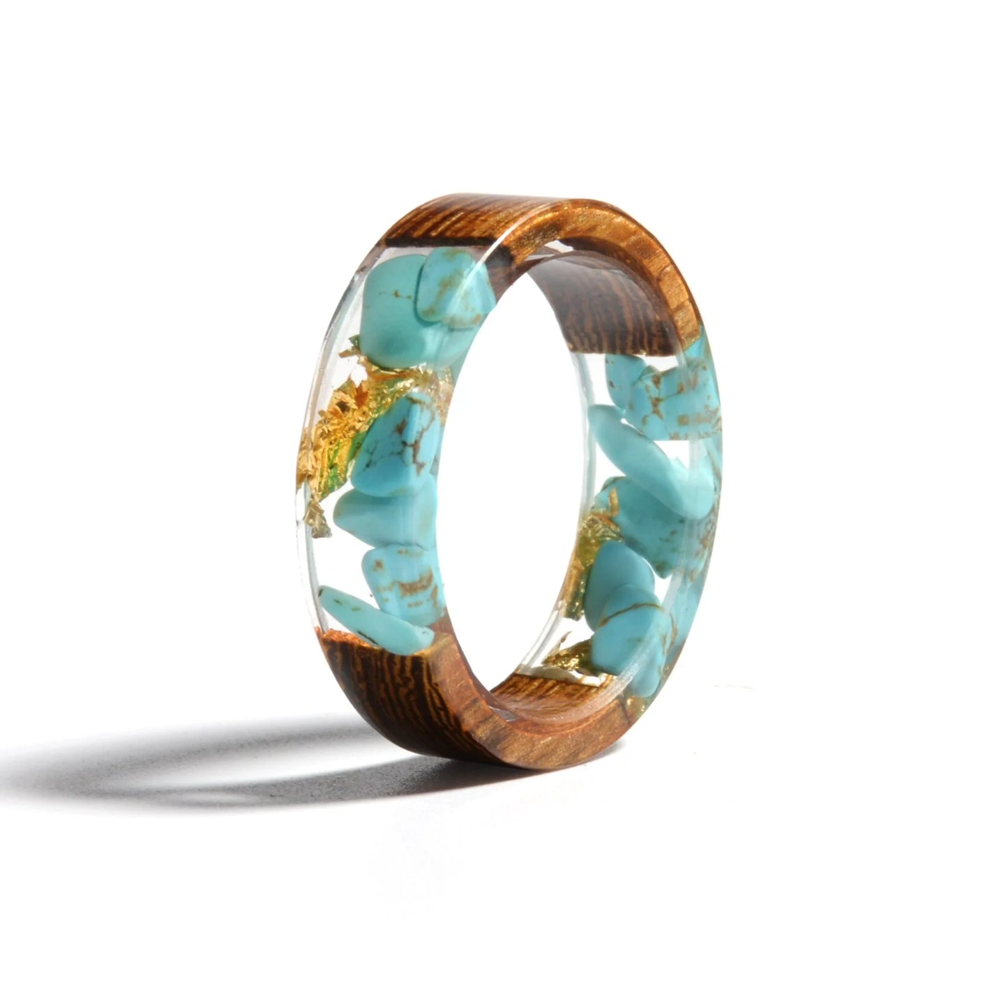 Resin Flowers Ring - Wood Design