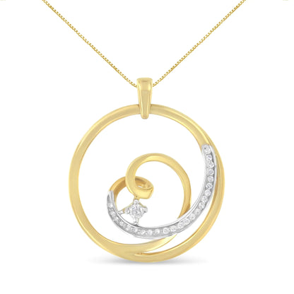 Espira 10K Yellow Gold 1/6 cttw Diamond Heart Circle Pendant Necklace (I-J, I1-I2)