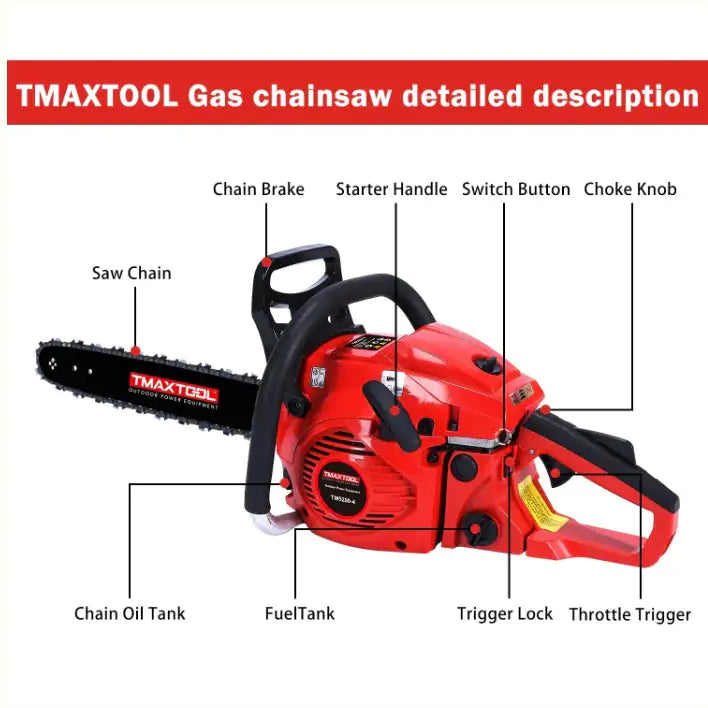 TMAXTOOL 62cc Powerful 20 Inch Gas Chainsaw With 2 Stroke - Perfect For Pruning, Limbing, And Sawmill Operations-Red