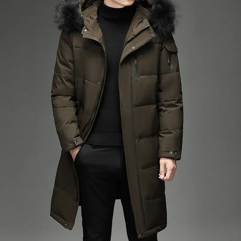 Men’s Faux Fur Long Over-Knee Down Workwear Coat