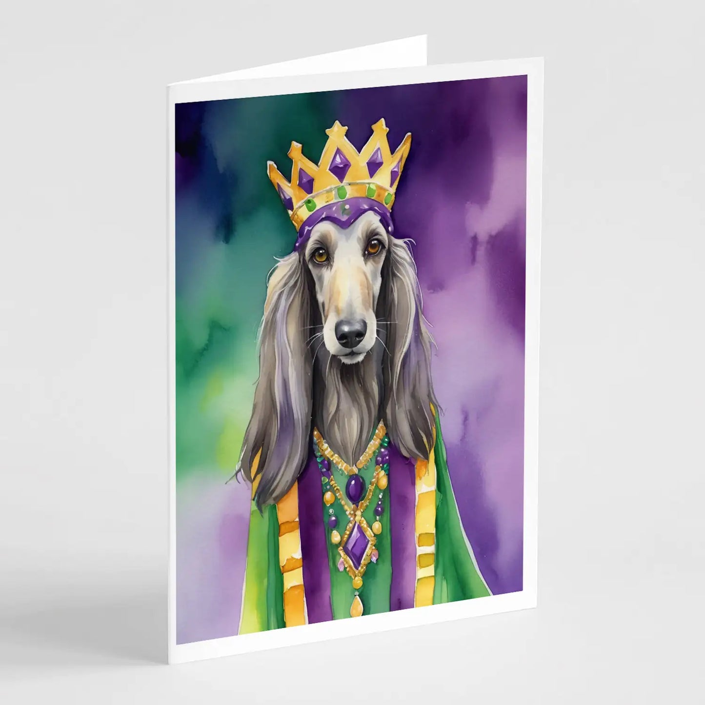 Afghan Hound King of Mardi Gras Greeting Cards Pack of 8