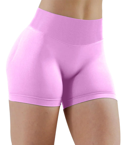 Unthewe Womens Workout Seamless Scrunch Butt Lifting Shorts High Waisted Tummy Control Gym Yoga Shorts #2 Baby Pink Small